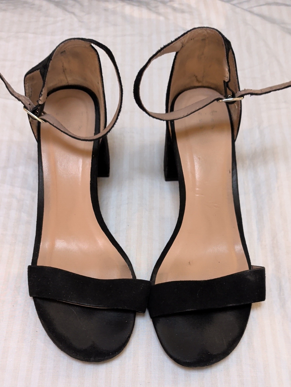 a new day Black Suede Ankle-Strap Block Heel Sandals